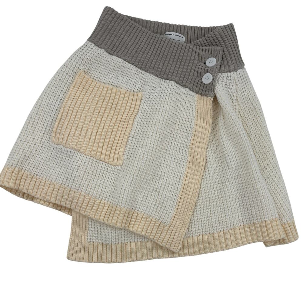 Sabo Chester Cream Ribbed Knit Gray Mini Wrap Skirt